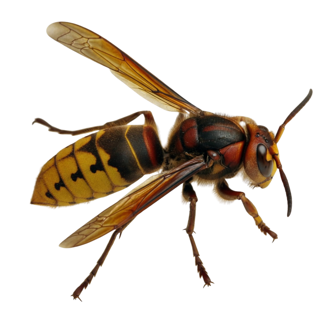 European hornet close-up — large brown and yellow hornet active at night