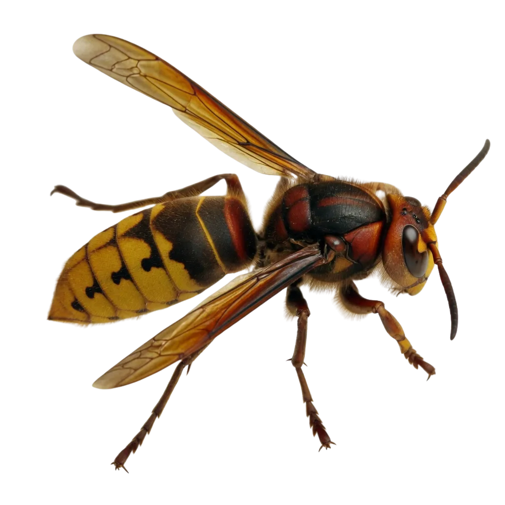 European hornet close-up — large brown and yellow hornet active at night